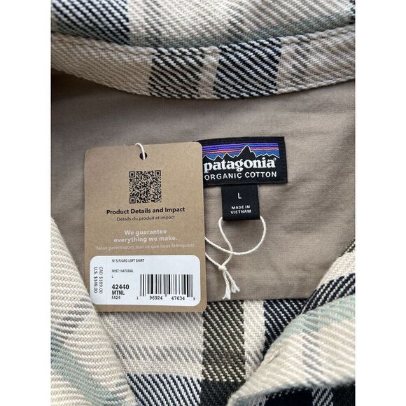 Patagonia Men's Fjord Loft Shirt Mist Natural Organic Cotton NWT Large - Picture 7 of 7